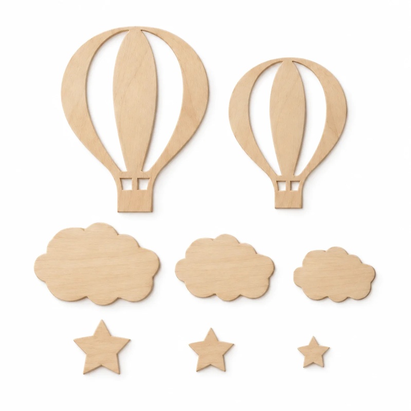 Art And Craft For Nursery - 13-Piece Wooden Hot Air Balloon Wall